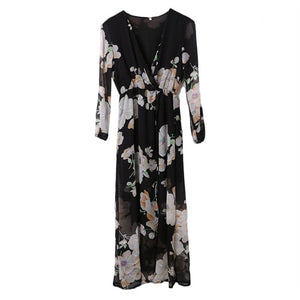 Summer Retro Boho Printing Floral Long Dresses Women Ladies Long Sleeve Evening Party Maxi Dress Vestidos