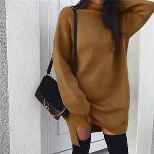 Fashion Hot Sale Knitted Pullover Loose Mini Dress Winter Spring Autumn Women Sweatshirt Turtleneck Long Sleeve Jumper Dress