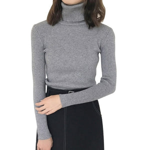 Autumn Fall Women Sweater Slim Soft Long Sleeve High Neck Knit Pullover Sexy Slim Stretch Turtleneck Sweaters