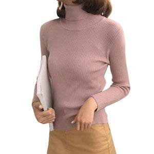 Autumn Fall Women Sweater Slim Soft Long Sleeve High Neck Knit Pullover Sexy Slim Stretch Turtleneck Sweaters