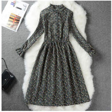 Load image into Gallery viewer, Autumn Winter Women Sweet Corduroy Dress Stand Collar Print Long Sleeve Femininos Vestidos Mori Girl Elegant Loose-Waist Dress