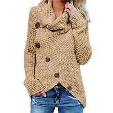 Load image into Gallery viewer, Long-sleeved sweater five-button high-necked pullover solid color women&#39;s autumn and winter casual loose tops