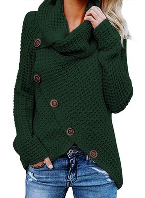 Long-sleeved sweater five-button high-necked pullover solid color women's autumn and winter casual loose tops