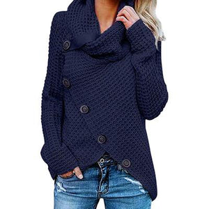 Long-sleeved sweater five-button high-necked pullover solid color women's autumn and winter casual loose tops