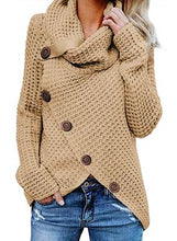 Load image into Gallery viewer, Long-sleeved sweater five-button high-necked pullover solid color women&#39;s autumn and winter casual loose tops