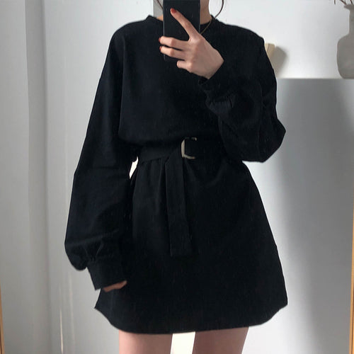 7 colors 2019 spring and autumn solid color Long Sleeve dress Women Korean style Dress women with belt (X218)