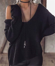 Load image into Gallery viewer, Women Sexy Off Shoulder Split Knitted Sweater Autumn Winter Brand Black Pullovers Knitwear 2019 White Jumper Pull Femmel Sweater