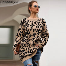 Load image into Gallery viewer, 2019 Autumn winter clothing ladies long sweater fashion womens loose pullovers and sweaters leopard print knitted sweater