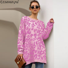 Load image into Gallery viewer, 2019 Autumn winter clothing ladies long sweater fashion womens loose pullovers and sweaters leopard print knitted sweater