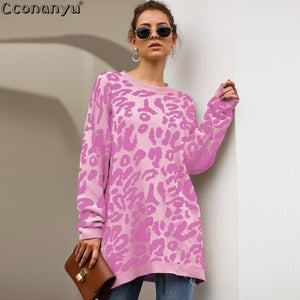 2019 Autumn winter clothing ladies long sweater fashion womens loose pullovers and sweaters leopard print knitted sweater