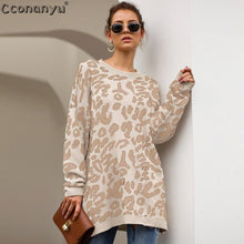 Load image into Gallery viewer, 2019 Autumn winter clothing ladies long sweater fashion womens loose pullovers and sweaters leopard print knitted sweater