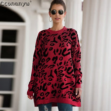 Load image into Gallery viewer, 2019 Autumn winter clothing ladies long sweater fashion womens loose pullovers and sweaters leopard print knitted sweater