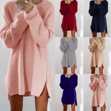 Load image into Gallery viewer, Autumn Winter Solid Knitted Cotton Sweater Dresses Women Fashion Loose O-neck Pullover Female Knitted Dress Vestidos