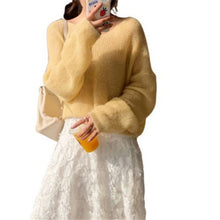 Load image into Gallery viewer, Autumn Women Knitted Sweater Solid Color Mohair Pullover V Neck Sweet Loose Long-sleeve Knitwear Sweaters jumper pull femme Tops