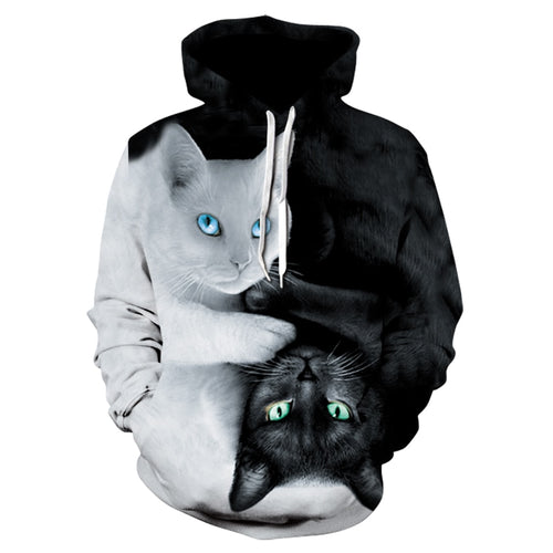 2019 brand autumn casual women's sports hoodie fashion men's and women's long-sleeved black and white cat hoodie sweatshirt