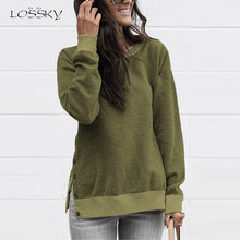 Load image into Gallery viewer, Lossky Sweatshirts Women Long Sleeve Autumn Pullover Tops Female New Side Slit With Buttons casual Ladies Simple Clothing 2019