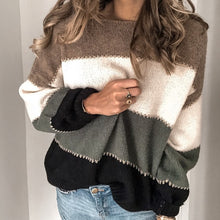 Load image into Gallery viewer, VIEUNSTA Fashion Patchwork O-neck Autumn Winter Sweater 2019 Women Long Sleeve Warm Knitted Sweaters Pullover Female Tops Jumper