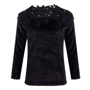 Hot sale Women Slim Sweater Fashion Lace Neck Tops Long Sleeve Pullover Plus Size O Neck Knitwear Top Lace Floral Collar Winter