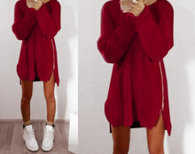 Load image into Gallery viewer, Autumn Winter Solid Knitted Cotton Sweater Dresses Women Fashion Loose O-neck Pullover Female Knitted Dress Vestidos