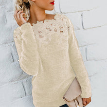 Load image into Gallery viewer, Elegant Women Lace Sweaters Flower Appliques Knitted Pullovers Female Long Sleeve Winter Jumper Slim Casual Tops Warm Knitwear