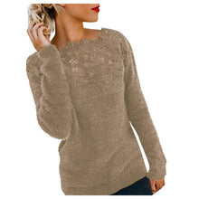 Load image into Gallery viewer, Elegant Women Lace Sweaters Flower Appliques Knitted Pullovers Female Long Sleeve Winter Jumper Slim Casual Tops Warm Knitwear