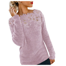 Load image into Gallery viewer, Elegant Women Lace Sweaters Flower Appliques Knitted Pullovers Female Long Sleeve Winter Jumper Slim Casual Tops Warm Knitwear