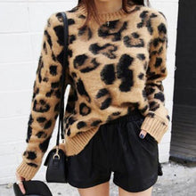 Load image into Gallery viewer, Leopard Print Cashmere Sweater Women Pullover Mohair Sweater Korean Long Sleeve Knit Pullovers O-Neck Winter Warm Jumper Tops