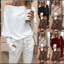 Load image into Gallery viewer, Women Sweater Autumn Fashion Casual Loose Solid Pullovers One Shoulder knitted Sweater Ladies Slash Neck Sexy Tops Plus Size