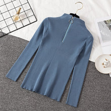 Load image into Gallery viewer, 2019 Autumn Winter Women Knitted Sweaters Pullovers Turtleneck Long Sleeve Solid Color Slim Elastic Zipper Female Sweater Top