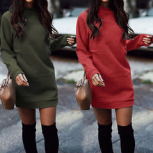 Load image into Gallery viewer, Winter Women Casual O-Neck Warm Knitted  Dress Female Long Sleeve Sweater Dress Autumn Clothing Sexy Solid Wool Dress