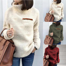 Load image into Gallery viewer, Women Fluffy Fleece Sweatshirt Pullover Winter Casual Turtleneck Zipper Fleece Female Hoodies Loose Warm Soft Solid Women Tops J