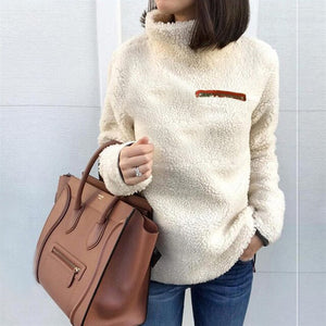 Women Fluffy Fleece Sweatshirt Pullover Winter Casual Turtleneck Zipper Fleece Female Hoodies Loose Warm Soft Solid Women Tops J