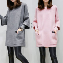 Load image into Gallery viewer, ROPALIA Autumn Loose Solid Hoodie Women Long Hoodies Pockets Outerwear Pink Gray Fleece Long Sweatshirt M-4XL T7