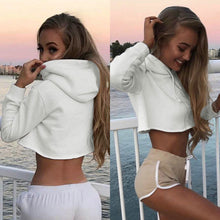 Load image into Gallery viewer, New Fashion Sexy Women White Hoodie Sweatshirt Crop Top Long Sleeve Pullover Hooded Short Clothing