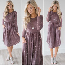 Load image into Gallery viewer, Pocket Elegant Knee-length Dress High Quality Autumn 2019 Casual Women Dress Long Sleeve O-neck Dot Printed Loose Dress Vestidos