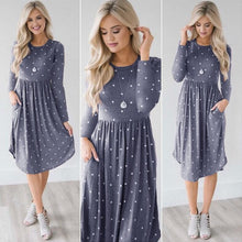 Load image into Gallery viewer, Pocket Elegant Knee-length Dress High Quality Autumn 2019 Casual Women Dress Long Sleeve O-neck Dot Printed Loose Dress Vestidos