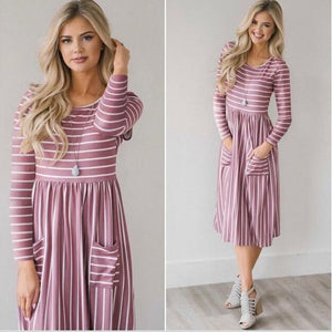 Pocket Elegant Knee-length Dress High Quality Autumn 2019 Casual Women Dress Long Sleeve O-neck Dot Printed Loose Dress Vestidos