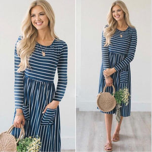 Pocket Elegant Knee-length Dress High Quality Autumn 2019 Casual Women Dress Long Sleeve O-neck Dot Printed Loose Dress Vestidos