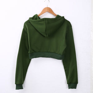 Fashion Women Sweatshirt 2019 Hot Sale Hoodies Solid Crop Hoodie Long Sleeve Jumper Hooded Pullover Coat Casual Sweatshirt Top